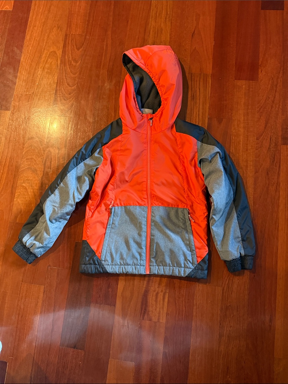 Kids Hooded Rain Jacket - Orange & Gray Colorblock